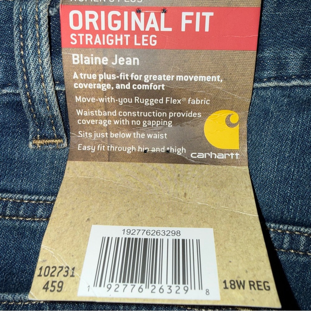 Carhartt Women's Blaine Original Fit Straight Leg Jeans Stonework Blue 18W NWT
